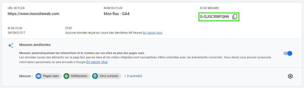 ID de mesure Google Analytics 4 à copier