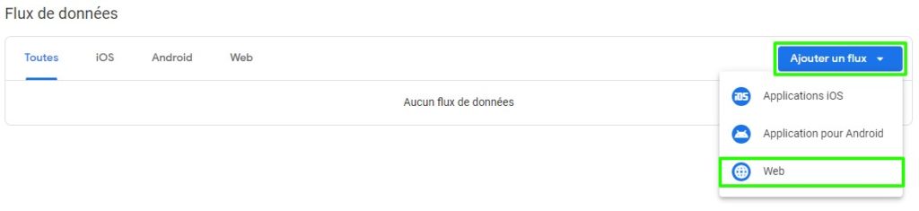 Ajout de flux avec sélection du type web